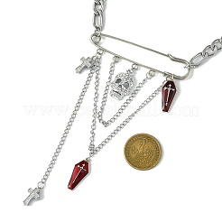 Halloween Coffin & Cross Alloy Pendant Necklaces&nbsp;NJEW-JN04994