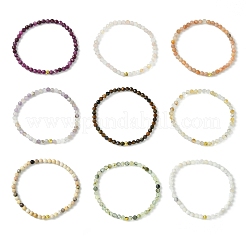 Natural Gemstone & Brass Beaded Stretch Bracelets for Women Men&nbsp;BJEW-JB13942