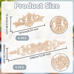 12Pcs 2 Styles Natural Solid Wood Carved Onlay Applique Craft&nbsp;AJEW-AR0005-05