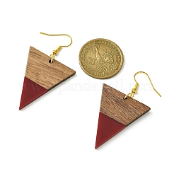 Resin & Walnut Wood Triangle Dangle Earrings&nbsp;EJEW-JE05505-01