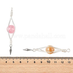 4Pcs 4 Colors Natural Labradorite & Yellow Hematoid Quartz & Amethyst & Green Jade Copper Wire Glass Wrapped Pendants&nbsp;PALLOY-TA00432