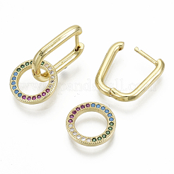 Brass Micro Pave Cubic Zirconia Dangle Huggie Hoop Earrings&nbsp;KK-R137-021B-NF