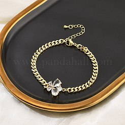 Brass Micro Pave Cubic Zirconia Link Bracelets&nbsp;BJEW-Z082-01G-02