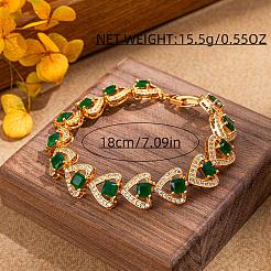 Vintage Brass Micro Pave Clear Cubic Zirconia Heart Link Chain Bracelets for Women&nbsp;DG2724
