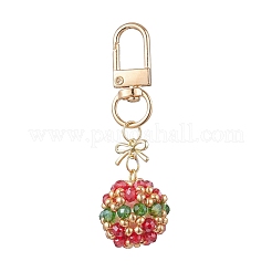 Round & Bowknot Christmas Glass Seed Beaded Pendant Decorations&nbsp;HJEW-MZ00345