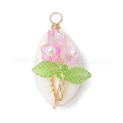 Natural Cowrie Shell Copper Wire Wrapped Flower Pendants&nbsp;PALLOY-JF03833
