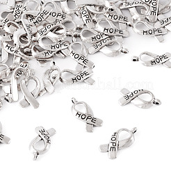 Breast Cancer Awareness Ribbon Carved Word Hope Tibetan Style Alloy Message Pendants&nbsp;TIBEP-TAG0001-02