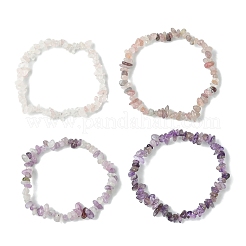 4Pcs 4 Styles Natural Rose Quartz & Lepidolite & Amethyst Chip Beaded Stretch Bracelet Sets&nbsp;BJEW-JB10841