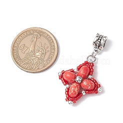 Dyed Synthetic Imperial Jasper & Glass Seed Beaded Star European Dangle Charms&nbsp;PALLOY-MZ00693-06