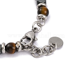 Natural Tiger Eye & Magnetic Synthetic Hematite Round Beaded Bracelet&nbsp;X-BJEW-P339-02P-03