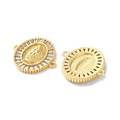 Rack Plating Brass Cubic Zirconia Virgin Mary Oval Connector Charms&nbsp;KK-C084-35A-G