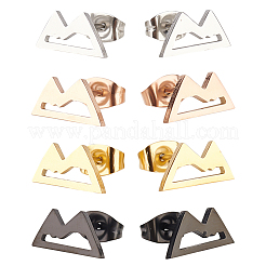 4 Pair 4 Colors Stainless Ssteel Hollow Out Mountain Stud Earrings for Women&nbsp;EJEW-AN0002-72