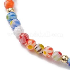 4mm Round Gemstone & Handmade Lampwork Beaded Stretch Bracelets&nbsp;BJEW-JB10257