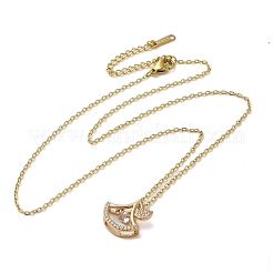 Brass Micro Pave Cubic Zirconia Ginkgo Leaf Pendant Necklaces&nbsp;NJEW-E106-01KCG-01