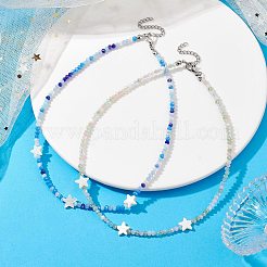 2Pcs 2 Color Glass & Natural Shell Star Beaded Necklaces Set&nbsp;NJEW-JN04646-01
