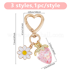 3Pcs 3 Colors Enamel Alloy Flower with Acrylic Strawberry Keychain&nbsp;KEYC-DC0001-31