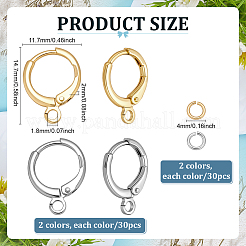 30 Pairs 2 Colors Brass Huggie Hoop Earring Findings&nbsp;KK-ME0003-68