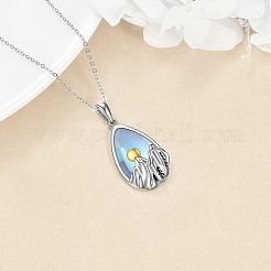 Alloy Glass Teardrop with Snow Mountain Pendant Necklaces&nbsp;WG78F70-01