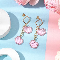 Handmade Glass Seed Beads Heart Stud Earrings&nbsp;EJEW-MZ00279-03
