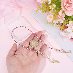 1Pc Alloy & Resin & Glass Seed Bead & Rhinestone Moon Star Beaded Chain Bookmarks&nbsp;AJEW-BM0001-40