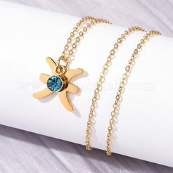 304 Stainless Steel Glass Drill Birth Stone Constellation Pendant Necklaces&nbsp;LS-STAS-D305-08G-L