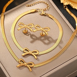 Bowknot 304 Stainless Steel Pendant Necklaces & Charms Bracelets & Stud Earrings Sets&nbsp;SJEW-Z003-03G