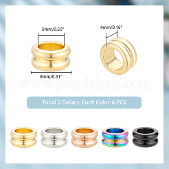 30Pcs 5 Colors 304 Stainless Steel Grooved Beads&nbsp;STAS-UN0055-34