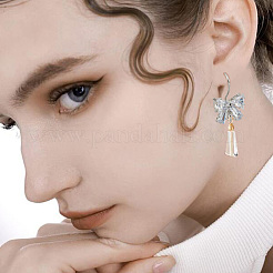 20Pcs Bowknot Brass Micro Pave Clear Cubic Zirconia Earring Hooks&nbsp;ZIRC-GO0001-02