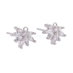 4 Pairs 2 Style Brass Micro Pave Clear Cubic Zirconia Stud Earring Findings&nbsp;KK-ZZ0001-07
