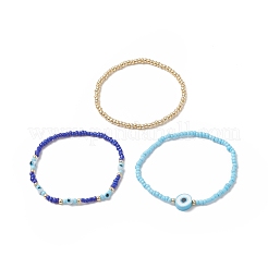 3Pcs 3 Style Evil Eye Polymer Clay & Glass Seed Beaded Stretch Bracelets Set for Women&nbsp;BJEW-JB09228