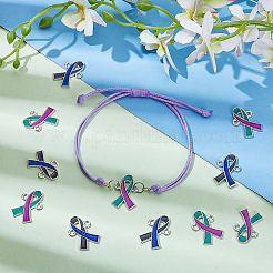 40Pcs 2 Colors Two Tone Alloy Enamel Awareness Ribbon Links Connector Charms&nbsp;ENAM-WR0001-16