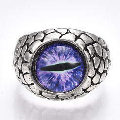 Alloy Glass Cuff Finger Rings&nbsp;RJEW-T006-04B