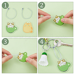 16 Sets 16 Style Cartoon Cute Cat Animal  Acrylic Pendant Decoration with Iron Ball Chain&nbsp;HJEW-HY0001-06