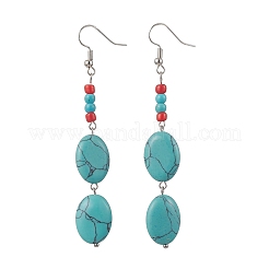 Brass Synthetic Turquoise Dangle Earrings&nbsp;EJEW-JE06535