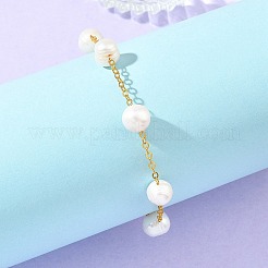 Natural Cultured Freshwater Pearl Potato Beaded Chain Bracelets&nbsp;BJEW-JB14270