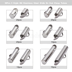 90Pcs 6 Style 304 Stainless Steel Slide On End Clasp Tubes&nbsp;STAS-YW0001-20