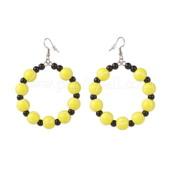 Sport Theme Acrylic Round Beaded Dangle Earrings&nbsp;EJEW-JE04978