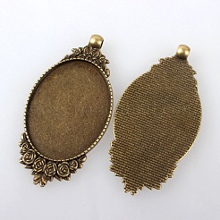 Vintage Tibetan Style Alloy Carved Rose Big Pendant Cabochon Settings&nbsp;X-TIBEP-M018-99AB-NF
