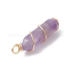 Natural Mixed Gemstone Copper Wire Wrapped Pointed Pendants&nbsp;PALLOY-JF02603-01