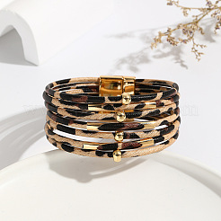 Leopard Print Pattern PU Leather Cord Multi-strand Bracelets for Women&nbsp;LS-XT9904