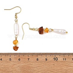 Natural Amber & Natural Baroque Keshi Pearl Bamboo & Chip Shape Dangle Earrings for Women&nbsp;EJEW-JE07533