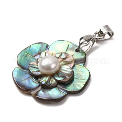 Natural Paua Shell & Natural Pearl Pendants&nbsp;SHEL-G024-08P