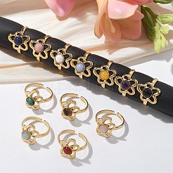 Round Natural Mixed Stone Finger Rings&nbsp;RJEW-C119-09G