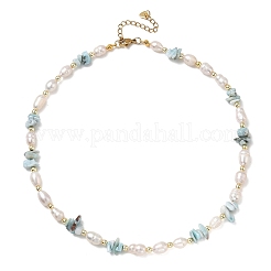 Natural Larimar Chip & Rice Cultured Freshwater Pearl Beaded Necklaces for Women&nbsp;NJEW-JN06665-01