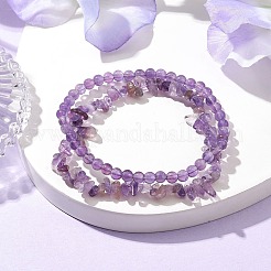 Chip & Round Natural Amethyst Beaded Stretch Bracelets for Women&nbsp;BJEW-JB10189-03