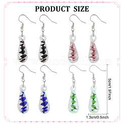 4 Pairs 4 Colors Glass Teardrop with Spiral Pattern Dangle Earring&nbsp;EJEW-FI0001-07
