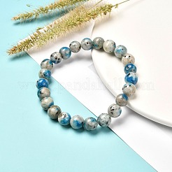 Natural K2 Stone/Raindrop Azurite Round Beads Stretch Bracelet for Men Women&nbsp;BJEW-JB06812