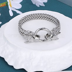 304 Stainless Steel Wolf Link Bracelet with Mesh Chains for Men Women&nbsp;BJEW-SZ0002-65