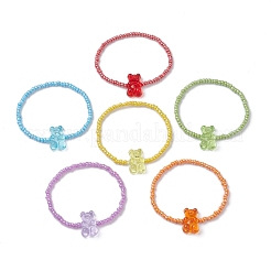 6 PCS Rainbow Style Bear Shape Acrylic Beaded Bracelets Set for Children&nbsp;BJEW-JB10066