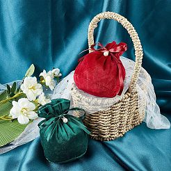 Velvet Jewelry Bags with Drawstring & Plastic Imitation Pearl&nbsp;TP-NB0001-21